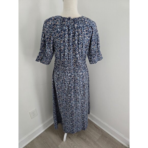 Mirth Vienna Cotton Floral Cottagecore Drawstring Lined Blue Maxi Dress Small S - Picture 8 of 14